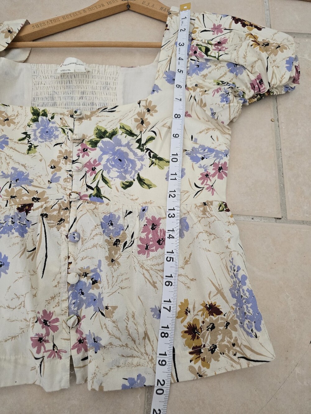 ANTHROPOLOGIE Peplum Puff Sleeve Square Neck French Country Floral Blouse NWOT - Picture 10 of 15